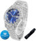 Halukakah Diamanten Gold Uhr für Jungen,Teenager,Kinder - Platin Platiniert,42mm Blaues Zifferblatt,Japanisches Quarzwerk - 20cm Länge,mit Uhren Anpassungswerkzeug - für Geburtstage,Partys