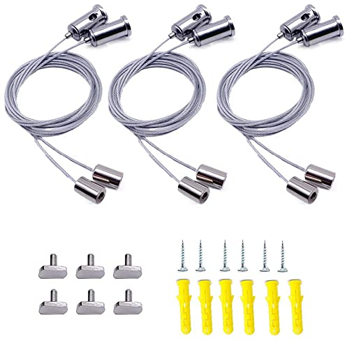 3 Pièces Crochet Fil Suspendu Pour Cadre, Fil Suspension Tableau En Acier Inoxydable, Fil De Suspension Réglable, Cable Metallique, Câble De Acier Inoxydable, Pour Miroir, Image, Lampe Légère