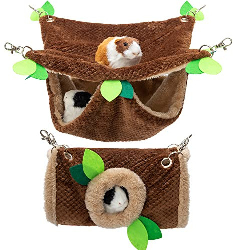 Guinea Pig Hideout - Fleece Rat Tunnel & Hammock Set House Cage Accessories for Chinchilla Hamster Hedgehog Squirrel Small Animals for Playing Sleeping