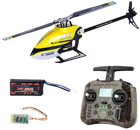 OMPHOBBY M1 V1 RTF RC-helikopter för vuxna, fjärrstyrda helikoptrar med RadioMaster Pocket SFHSS-sändare, 3D 6CH Pro-Ready mini-drönare med dubbla borstlösa motorer gul