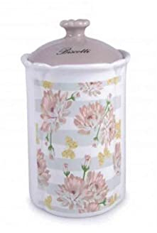 Biscottiera in ceramica motivo peonie barattolo contenitore ideale come regalo natalizio o come oggetto di sicuro impatto nella tua cucina per conservare svariati oggetti.