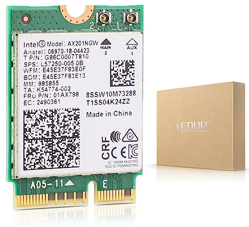 Intel AX201NGW Wi-Fi 6 Wireless Card M.2: CNVio2, Bluetooth 5.2, 2400Mbps 2.4 GHz 5 GHz Network Adapter for Laptop Support Windows 10/11 (64bit) Linux Chrome OS Only Available with Gen Intel 10+ CPU