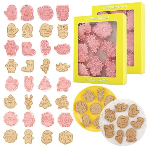 Set de 16 Moldes Galletas Navidad,Cortadores de Galletas de Navidad 3D,Moldes de Galletas Navideñas,Hombre de Jengibre,Copo de Nieve, para Cookie Fondant Decoración de Pasteles