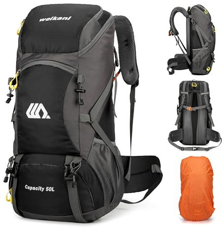 Mingfuxin Wanderrucksack 50L, Herren Damen Wasserdichter Trekkingrucksack Reiserucksack Outdoor Wandern Rucksack Mit Regenabdeckung, Backpacker rucksack Für Wandern, Bergsteigen, Camping, Reisen Sport