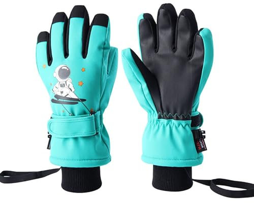 Kinder-Skihandschuhe, wasserdicht, Snowboard-Handschuhe, warme Handschuhe, Uni, für Mädchen und Jungen, kaltes Wetter, Schneehandschuhe, mit Handgelenk-Leine, Winter, Kinder, Schneehandschuhe