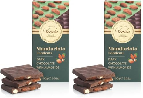 Venchi - Almond Dark Chocolate Bar, 95g, Gluten-Free, No Colourings and No Preservatives (Pack of 2)