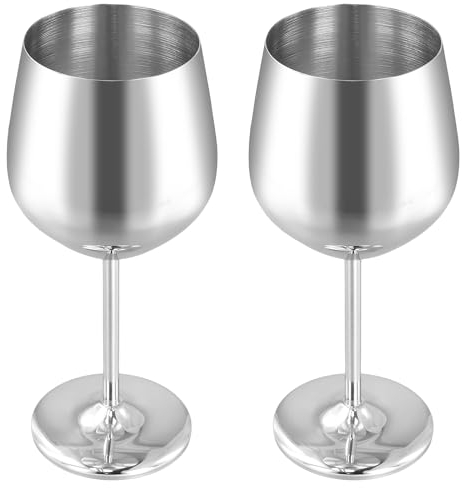 FUNSUEI 2er Set Edelstahl Weingläser, 500ml Weinbecher, Rotweinglas Silber, Unzerbrechliche Camping Weingläser, Cocktailgläser für Partys, Outdoor-Events, Reisen, Pool