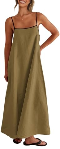 Shy Velvet Women's Linen Maxi Dress Spaghetti Strap Casual Boho Dress, Ginger Yellow, S
