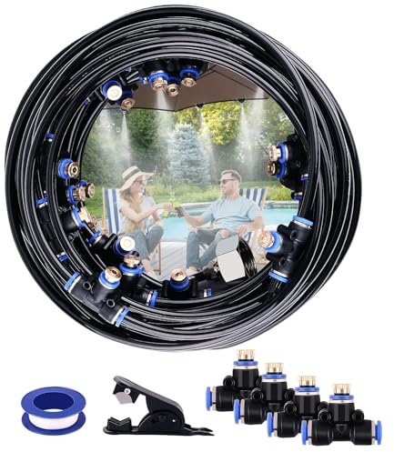 AGPTEK 20 M Sistema de Refrigeración, 72 PCS Sistema de enfriamiento por nebulización, Sistema por nebulización al aire libre para patio, Jardín, Césped, Invernadero, Sombrillas