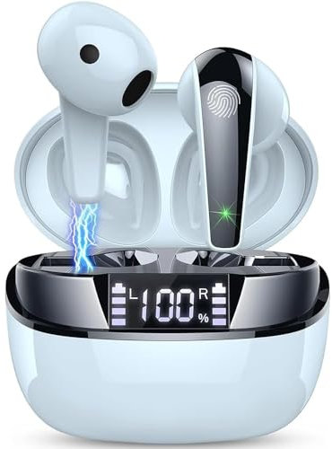 QXQ Auriculares Inalambricos Bluetooth, Auriculares Bluetooth 5.3 HiFi Estéreo con 4 Mics, Cancelación de Ruido ENC, 2024 Cascos Inalambricos Bluetooth 47H Auriculares in Ear, Azul