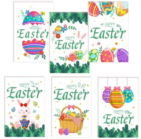 Tarjetas de Pascua, 24 tarjetas plegables de Pascua con sobres y calcomanías, paquete de tarjetas de felicitación de Pascua, tarjetas de regalo de Pascua con huevos de conejo
