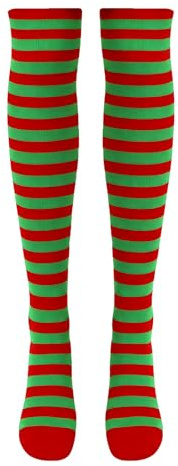 MFUOE Bas d'elfe rouge et vert au-dessus du genou - Bas de cuisse pour adulte - Costumes de Noël - Chaussures collants pour femme - Père Noël - Cosplay fête