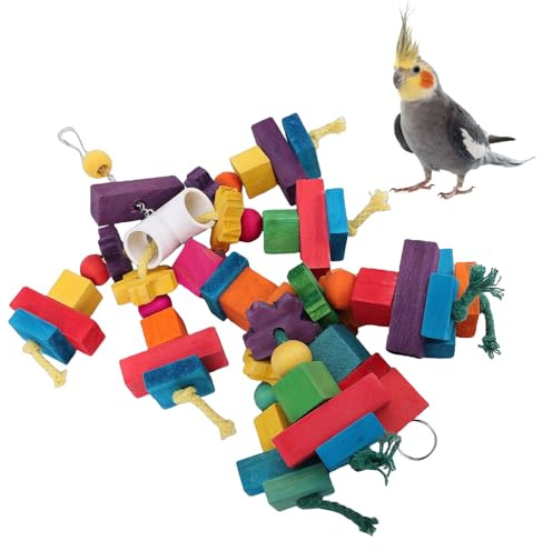 Haofy Grand Jouet pour Oiseaux, Blocs Multicolores, activité de Mastication et de Recherche de Nourriture pour Cacatoès, Aras, Perroquets, Jouet à Mâcher, Accessoires de Cage