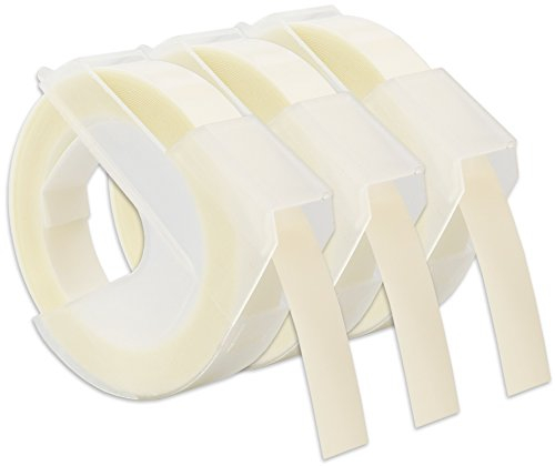 CARTRIDGES KINGDOM 3 Prägebänder 3D 9 mm x 3 m Weiss auf Transparent/Farblos | kompatibel für Dymo Omega und Junior Etikettenprägegerät für den Heimbedarf | Kunststoff, Selbstklebend