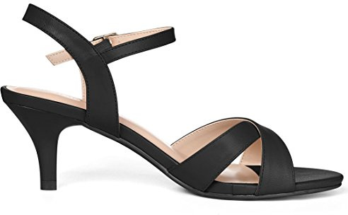 Allegra K Women's Cross Straps Kitten Heel Sandals Black 6 UK/Label Size 8 US
