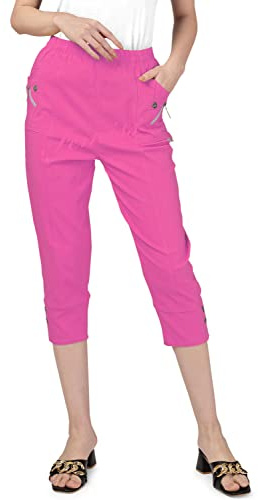 femiss Pantalones capri para mujer, elásticos de tres cuartos, suaves, de moda, elásticos, de verano, pantalones cortos 3/4, talla grande, rosa cereza, 40
