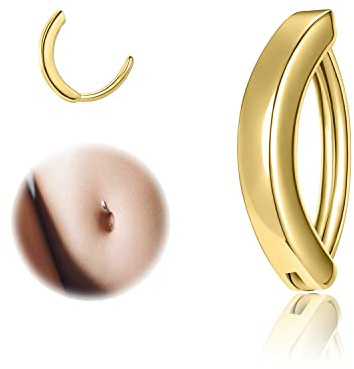 ZS 14G Clicker Belly Button Rings for Women, 925 Sterling Silver Belly Barbell Piercing Gold Reverse Curved Navel Barbell Body Jewelry (10mm)