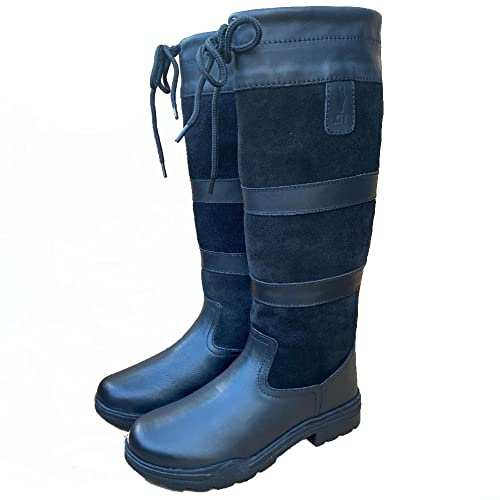 KTY Leather WIDE EXTRA WIDE STANDARD SEMI-WIDE Calf Lake Country Boots - Equestrian Riding Walking Yard Brown Black UK 3-10 (Black, 4, UK Footwear Size System, Adult, Women, Numeric, Wide, 4)
