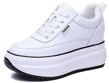 AONEGOLD Baskets à Talons Compensés pour Femmes Chaussures de Course de Voyage Décontracté Basket de Sport de Mode Chaussures Compensées Semelle Epaisse(Blanc,37EU)