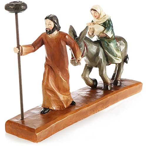 com-four® presepi con portacandele - decorazioni natalizie cristiane - esposizione in poliresina - Maria, Giuseppe e Gesù su un asino - Fuga in Egitto (Gioco della natività - marrone)