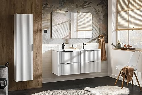 ADEL Meuble pour lavabo double blanc de 120 cm, suspendu avec plan de travail ou encastré, meubles de salle de bain