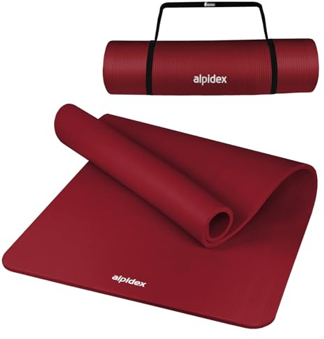ALPIDEX Tappetino Yoga Extra Spesso 1,5cm Tappeto Fitness NBR 3 Larghezze E-Book Antiscivolo Cinghia Trasporto Aerobica Palestra Ginnastica Pilates Allenamento Casa, Bordeaux, 190 x 100 x 1.5 cm