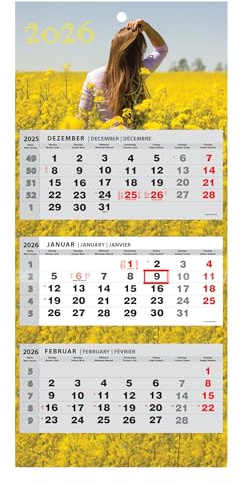 JAROGRAF Calendario 2026 da parete, 3 mesi, calendario da parete, calendario da 3 mesi (donna)