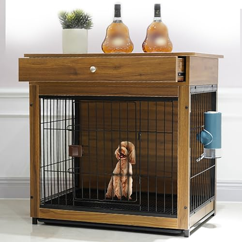 Holz Indoor Hundekäfig Schrank 2-in-1 Hundekäfig Nachttish Eckige Hundehütte Hundebox Tierkäfig aus Holz mit Abschließbarer Tür & Schublade für kleine Hunde bis mittelgroße Hunde. ( Color : Brown , Si