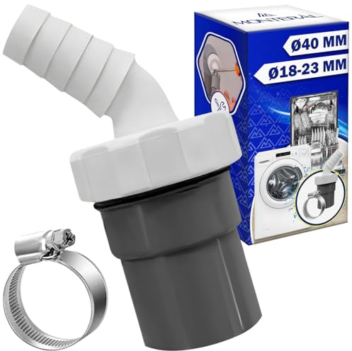 Adattatore Raccordo Scarico Lavatrice con Uscita per Tubo Ø40 mm e Ingresso Ø18-23 mm - Pipetta per Tubo Scarico Lavastoviglie Include 1 Pezzo Fascetta Metalliche Ø20-32 mm - MONTERAL