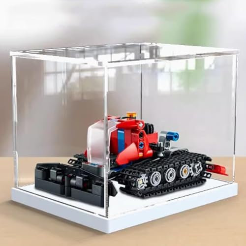 Acryl-Vitrine für Lego 42148 Schneepflug-Modell, staubdichte, transparente Sammlungsvitrine (nur Displaybox) (weißer Sockel)
