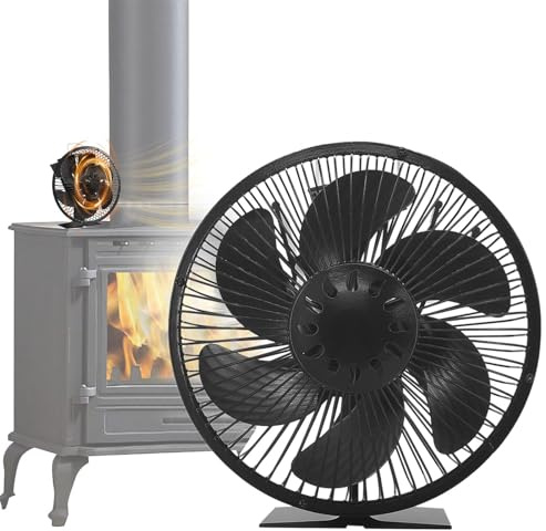Kaminfläkt med värmedrift – tyst vedugnsfläkt | värmebeständig, värmedriven kaminfläkt av metall | energisparande ugnsfläkt med skyddsfodral, överhettningsskyddsventil