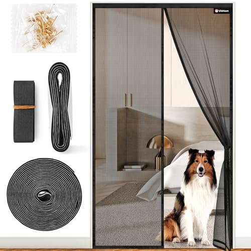 Flammhemmend Fliegengitter Balkontür Magnet, Glasfasermaterial,80x210cm Stärkere Magneten Fliegengitter Tür,Fliegengittertüren Ohne Bohren, Insektenschutzgitter Für Balkontür/Terrassentür,Schwarz