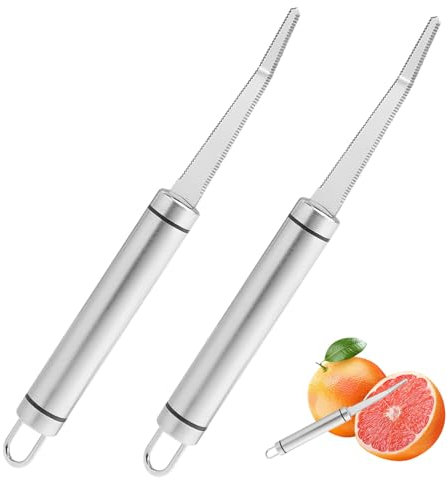 Confezione da 2 coltelli da pompelmo, cucchiaio da pompelmo, sbucciatore d'arancia, cucchiaio da kiwi, coltello da pompelmo curvo in acciaio inox con taglio ondulato, coltello da frutta con lama