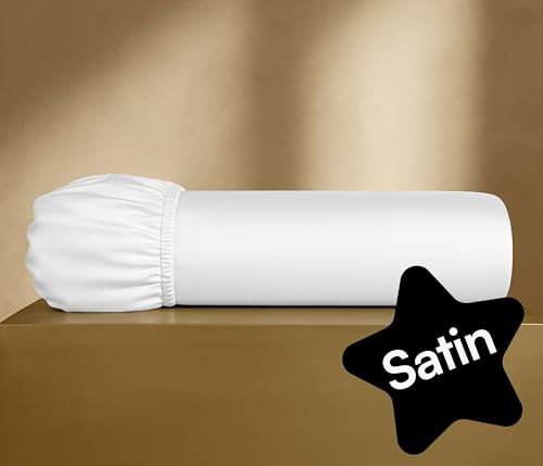 Seralino Mako Satin Spannbettlaken 200x200cm Baumwolle Weiß | hochwertiges Bettlaken 200x200cm Boxspringbett (bis 30cm Steghöhe) |100% Bio Baumwolle Leinentuch 200x200| Spannbetttuch 200x200 Weiß
