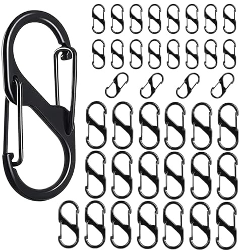 TPTGIAR S Small Carabiner Clips 40PCS 2 Sizes Dual Opening Mini Carabiner Clip Small Carabina Hero Clip Caribeana Clips S Shape Zinc Alloy Clips for Outdoor Hiking Fishing Camping Traveling