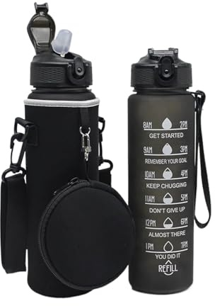 LCKKJHG Vattenflaskväska, 1 000 ml vattenflaska, flaska, väska, mugg, skydd, sport, tumbler, vattenflaska, fodral med huvudväska, campingtillbehör (svart)