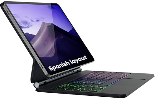 doqo Tastaturhülle für Samsung Galaxy Tab S10+ Plus/S9+/S9 FE+/S8+/S7+/S7 FE 12,4 Magnetische Hülle mit Tastatur, Touchpad Hintergrundbeleuchtung Schwarz Spanisches Layout