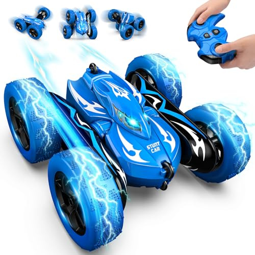 HappyGoLucky Coche Teledirigido 360° Rotación con Faros LED, 2.4 GHz Coche RC Monster Truck Juguetes Regalo Niños 3-8 Años, Regalos Cumpleaños Juegos Exterior Coches para Niños 4x4 Crawlers