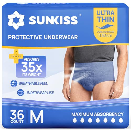 SUNKISS Pañales Adultos Hombre Ultrafinos M, Azul, 36 Uds