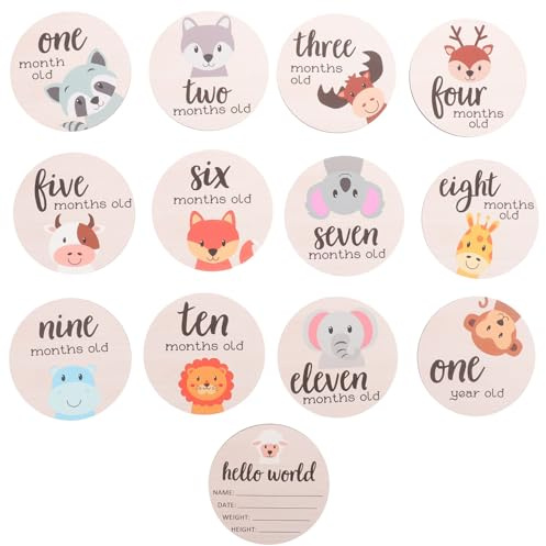 Artibetter Cartes Étapes Rondes en Bois pour Bébé 13 Pièces, Accessoires Photo pour Shower, Enregistreur de Jalons Mensuels pour Nouvelle Maman