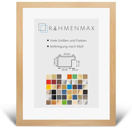 RahmenMax® Morena - Cornice portafoto in legno, 50 x 86 cm, da appendere/cornice, su misura, in MDF, decorazione in faggio con vetro acrilico trasparente da 1 mm