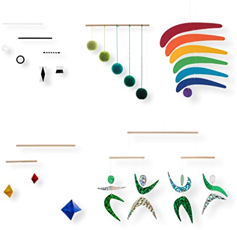 Set of 5 Montessori inspired mobiles - Black and white mobile, Green Gobbi, Dancers, Octahedron, Rainbow. Montessori mobile. Baby mobile. Hanging mobile. Crib toy.