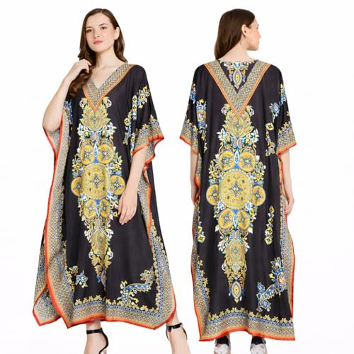 Oussum Women Long Maxi Plus Size Polyester Kaftan Gown, Womens Kaftan Dresses Lounge Resort Wear, Plus Size Kaftan