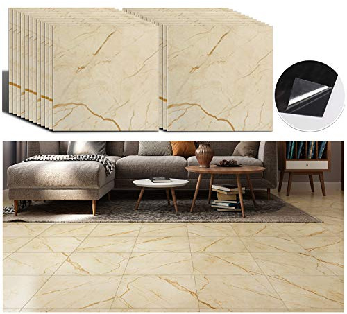 VEELIKE Autocollant De Sol Auto-adhésif Autocollant De Carrelage En Marbre Jaune Carrelage Vinyle Sol Fissure Granit Cuisine Autocollant De Sol Salle De Bain En PVC Motif Pierre 30cm×30cm 24 pièces