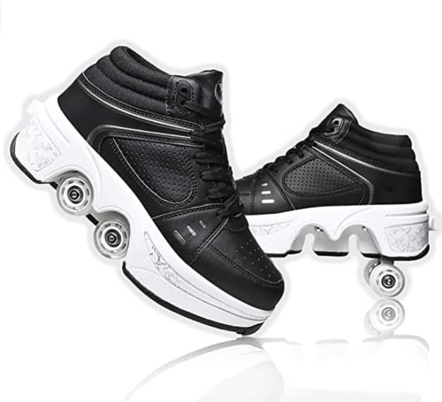 Zapatos con ruedas LED Patines luminosos de 4 ruedas Patines ajustables Rueda oculta para zapatillas de correr para jugar para hombres, mujeres y niños