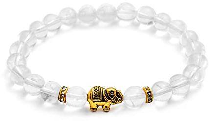 BERGERLIN Bergkristall Armband mit echten Naturstein Perlen und Elefant