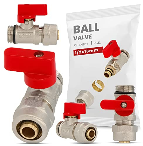 Vanne à bille PEX 16 x 1/2 Pouce Rouge En Laiton Durable Central Chauffage par Plancher Distributeur Écrou D'emballage Joint Résistance à la chaleur