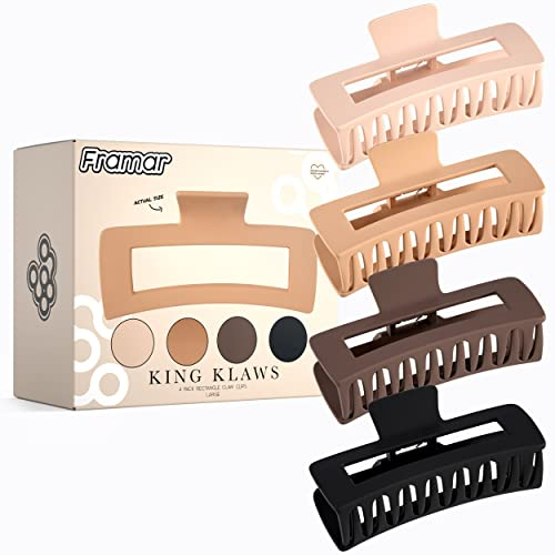 FRAMAR Grosse Pince Cheveux Femme - Pince a Cheveux Femme, Pinces à Cheveux Pour Femmes, Pince à Cheveux Femme, Pince Crabe Cheveux Femme, Hair Clip, Pinces Cheveux, Grande Pince Cheveux – Neutre 4pc