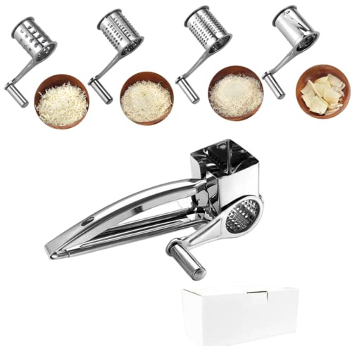 Kitchen Tools Hand Crank Shredder Butter Cheese Grater, Stainless Steel Rotary Grater Handheld Rotary Cheese Grater with 4 Stainless Drum