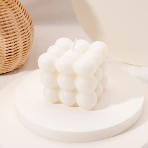 Vela Burbuja | Velas artesanales naturales y perfumadas | Velas 100% Veganas | Velas decorativas sostenibles elaboradas con cera de soja natural | decoración bohemia | 6 x 6 x 6 cm (1pc, blanco)